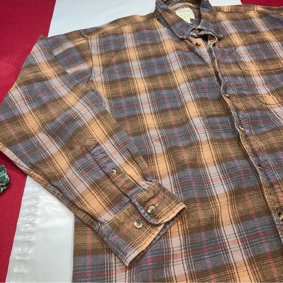 Cabela’s XL TALL BROWN WIDE PLAID Shirt BLUE HEAVY COTTON Long Sleeves Button Up - Picture 4 of 14